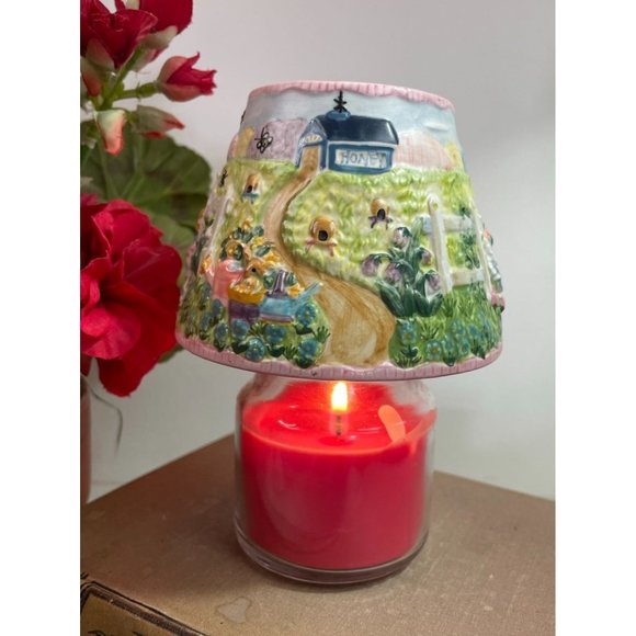 Yankee Candle Small Ceramic Shade Spring Floral Honey Bees Easter Bunnies - Picture 1 of 9